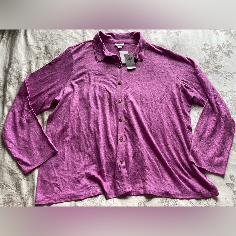 NWT J Jill Linen Button Down Shirt Wild Orchid Purple XL Casual Breathable Beach - Picture 3 of 13